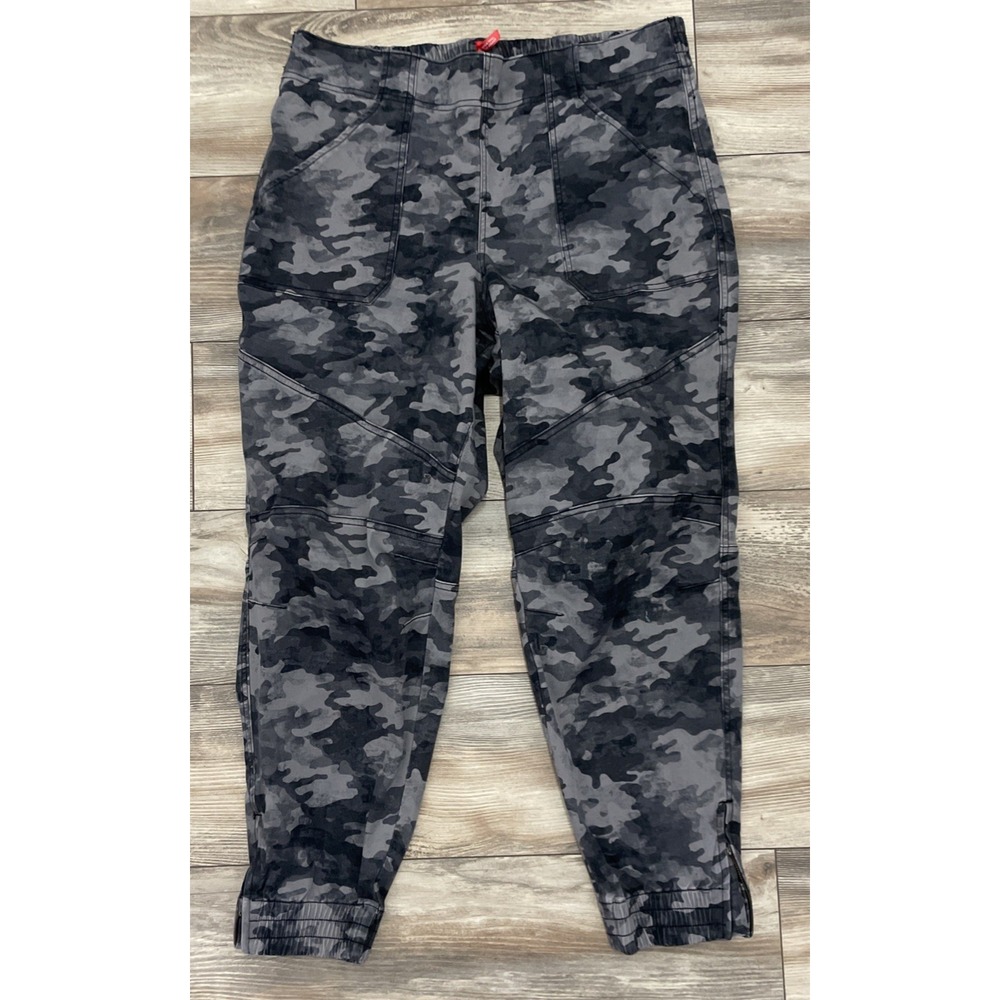 SPANX Stretch Twill Cargo Jogger Pants Womens 2X Black Gray Camo High Rise